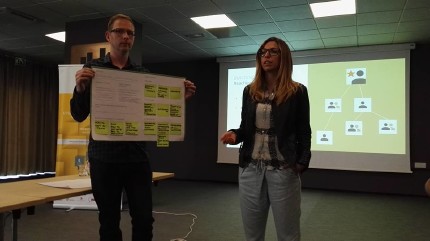 Ms Carina Halper and Mr Thomas Schneemann from Forschung Burgenland presenting 1st step of participatory process 